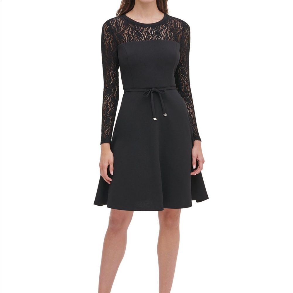 Tommy Hilfiger Lace-Sleeve Fit & Flare Dress